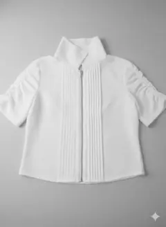 ホワイト 半袖トップス ジッパー付き