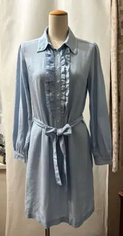 春　M ナチュラルビューティーベーシック　フリルワンピース　ブラウス 水色