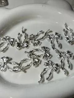 リボンチャーム10個セット　シルバー