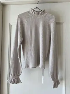 【新品】GRL グレイル　衿フリルキャンディースリーブニット　ベージュ　M