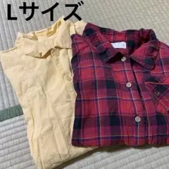 レディースパジャマ　長袖トップスのみ2着　Lサイズ　赤チェック　オレンジのサムネイル