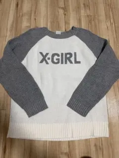 【X-girl】エックスガール ロゴ ラグランニット セーター グレー O/Sのサムネイル
