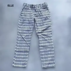 ELLE カジュアルパンツ ブルー ホワイトチェック柄 ウエストゴムのサムネイル