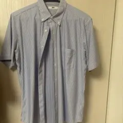 【Lサイズ】ユニクロ　半袖シャツ　水色ストライプ