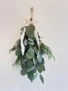 ユーカリポポラスのスワッグ リネン裂きリネン、リーフタグ付き 注文後カット