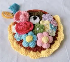 花モチーフ編み物小銭入れ、コインケース