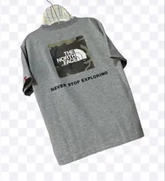 ノースフェイス 半袖 Tシャツ M グレー 迷彩ロゴ 背面プリント