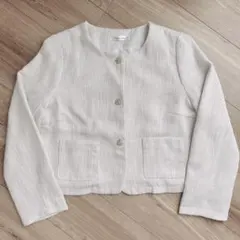 しまむら ツイードノーカラージャケット ショート丈 クロップド丈 金ボタン 金釦