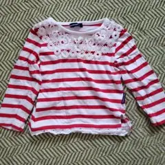 赤と白ストライプ 長袖カットソー 90cm