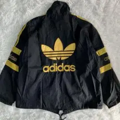 90s ヴィンテージ adidas トラックジャケット 黒 金 トレフォイル刺繍