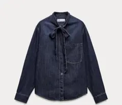 ZARA TRF リボンデニムシャツ リボンタイ ボウタイ XS