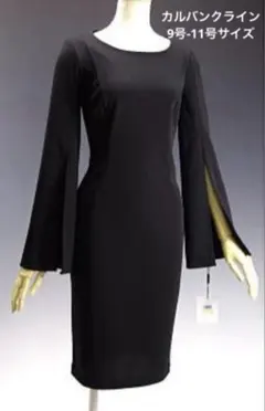 美品　カルバンクライン　ブラック スリット入長袖 ワンピース　9-11号くらい