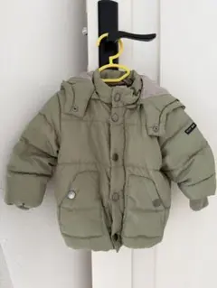 【petit main】ダウン70% フード付きダウンジャケット カーキ 80