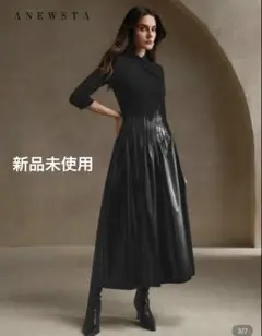 SHEIN レディース Vネック Aライン ロングスカート 異素材 黒 Lサイズ