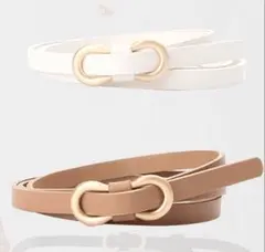 簡単 レディース ベルト 8字バックル 細め ポイント ベージュ