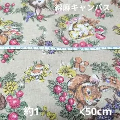 ハギレ 綿麻キャンバス うさぎと花模様 約110×50cm