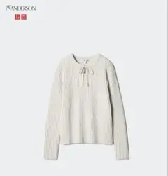 ユニクロ　リブタイネックセーター　ホワイト　【Ｌ】　訳あり