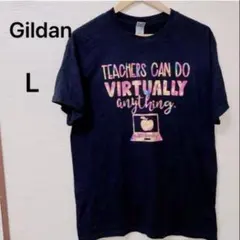 Gildan（L）プリント半袖Tシャツ ブラック黒 シンプル カジュアル