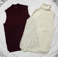 ユニクロ アイボリー タートルネック ノースリーブ 白 ホワイト M