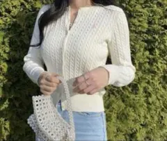 ポロ ラルフローレン ケーブルニット　カーディガン 春カラー　XS ピンク刺繍