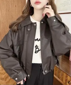 ヴィンテージライクマットフェイクレザー2WAYカラーショートブルゾン