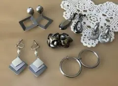 シルバー ブロンズ　メタル製 イヤリング 6点セット　昭和レトロ　ヴィンテージ