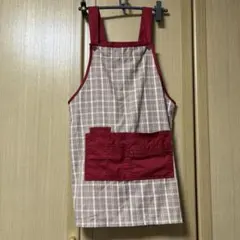 チェック柄エプロン ベージュと赤