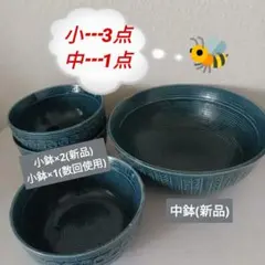 青色模様の陶器製ボウルセット