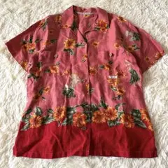 タグ付き新品　マドモアゼルノンノンパパス　シャツ　半袖　Ｌ　麻100% 花柄 タグ付き新品マドモアゼルノンノンパパスシャツ半袖L麻100% 花柄
