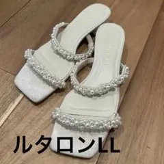 極美品♡ダイアナ花柄プリント ビジューバックルミュール ネイビー