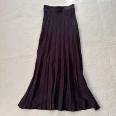 アンドサーチ　リブニット　ロング　プリーツ　スカート　M ウエストゴム　ブラウン