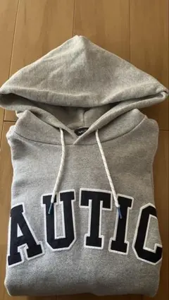 美品】NAUTICA アーチロゴ スウェットパーカー Lサイズ グレー