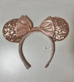 ミニーマウス　ディズニーランド　スパンコールカチューシャ ピンク ゴールド
