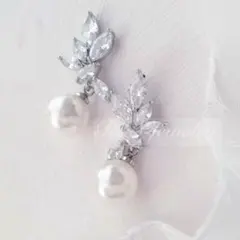 パールジルコニアリーフピアス結婚式ウェディング成人式発表会パーティーブライダルa