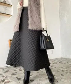キルティングロングフレアスカート