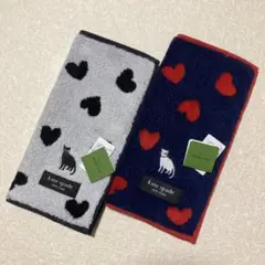 【新品】ケイトスペード♠︎タオルハンカチ2枚 ハンドタオル ハート柄 ネコ猫ねこ