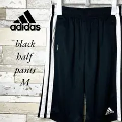 127）アディダス　ハーフパンツ　ブラック　黒　ライン　トレーニング　ジム　M