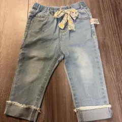 子供　デニムパンツ 花柄リボン付き80cm