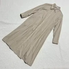 ユニクロ　長袖ロングシャツワンピース ウエストリボン Aライン　a1796