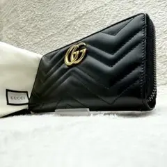 極美品✨ GUCCI GGマーモント ラウンドファスナー 長財布 収納多数 黒