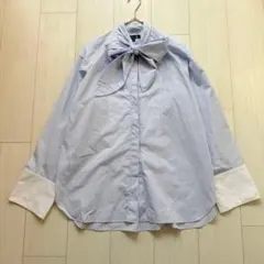 希少✨ドゥロワー コットンチェック ボウタイブラウス リボン　ブルー　38のサムネイル