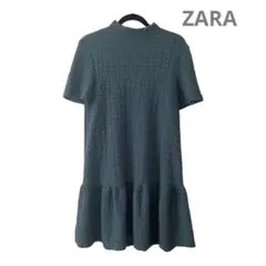 ZARA もこもこグリーンの半袖フリルワンピース チュニックとしても