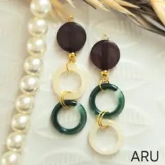 No.611★アシメ☆ブラック☆グリーン☆ホワイト☆リング☆ピアス☆イヤリング