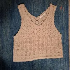 ベージュ ニットベスト レース編み