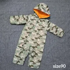 【極美品】size90 迷彩柄 チャック フード付 ジャンプスーツ ベビー 冬