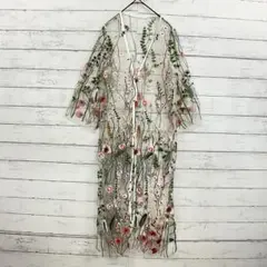 花刺繍 シアー ロングカーディガン ZAMPA ホワイト M 春夏 レディース