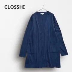 Y6560【クロッシー】大きいサイズ/LL リブニット ロングカーディガン 紺