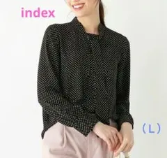 【極美品】index ボウタイブラウス　ドット柄　プリーツ入り　ゆったり　Ｌ
