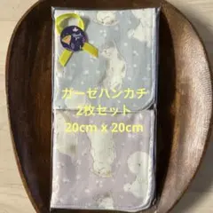 ダブルガーゼ　ハンカチ　大人サイズ　20cm角　ごろりんわんこ柄　2枚セット