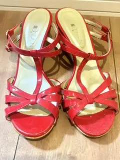 DIANA ウェッジソール エナメル本革サンダル 24.5